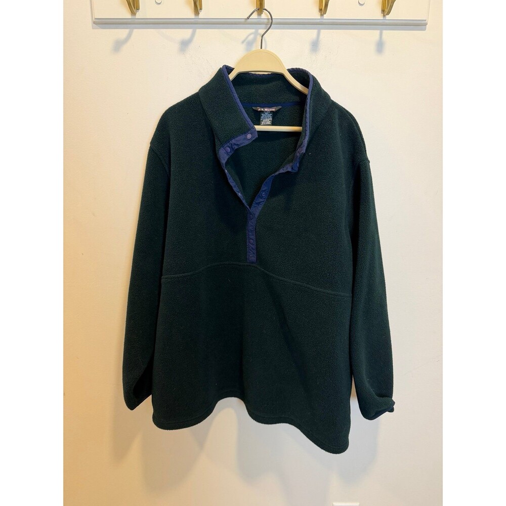 Vintage L.L. Bean Dark Green Fleece Pullover Snap Neck Sweatshirt